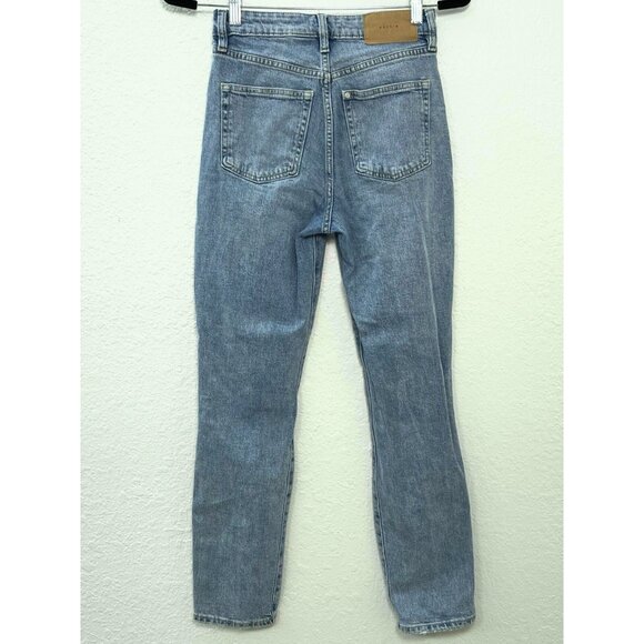 H&M &Denim Womens SIZE 2 Light Wash Mom JEANS Ultra High Waist Distressed EUC - Picture 2 of 7